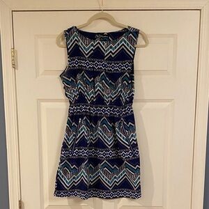 Feathers Blue, Teal & White Geometric Print Blouse